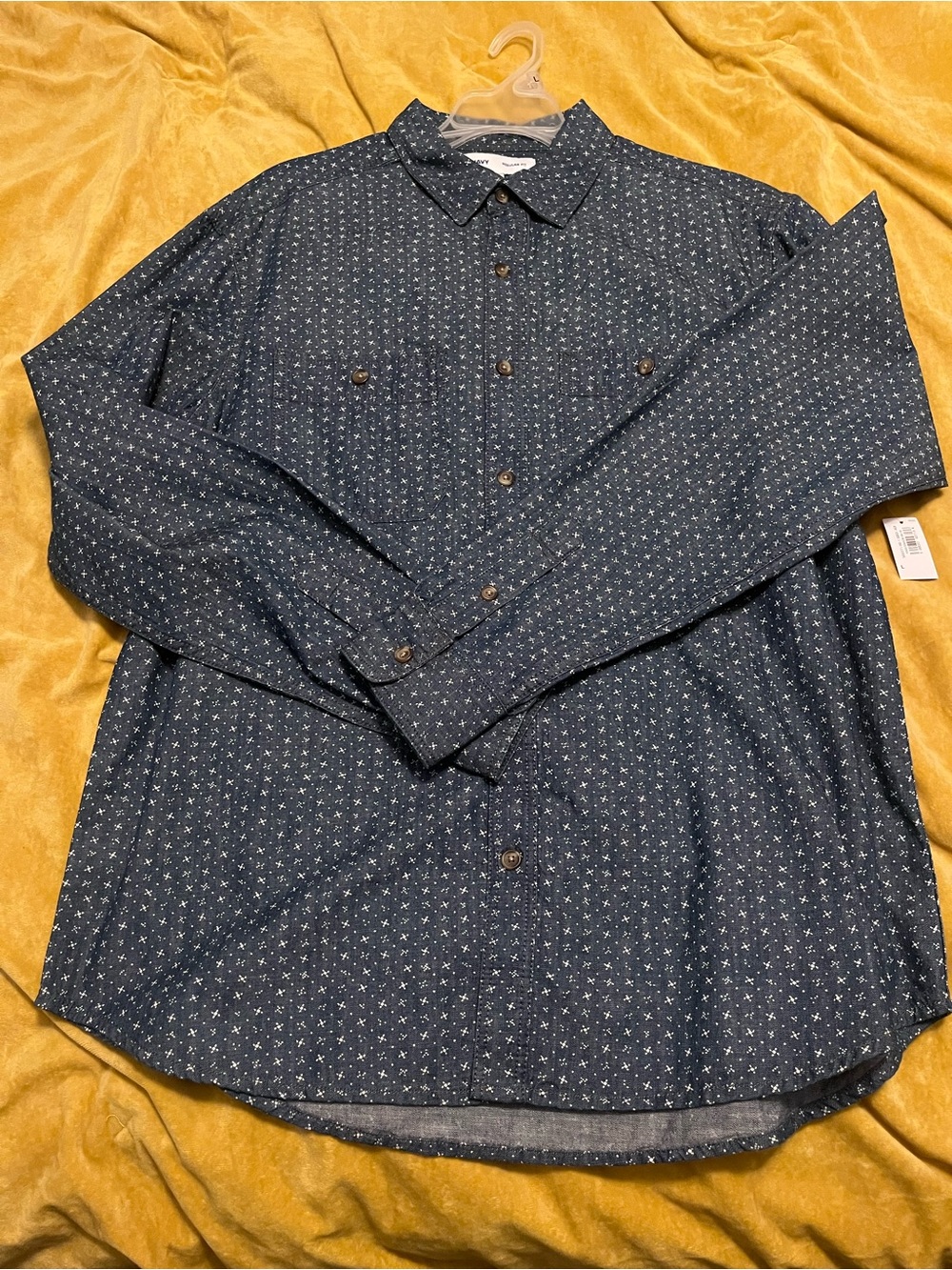 Old Navy Navy Blue Micro-Print Button-Down Shirt